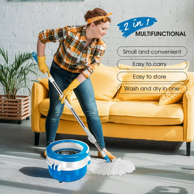 Mastertop Spin Mop and Bucket System with Wringer Set for Floor Cleaning, 4  Microfiber Mop Heads