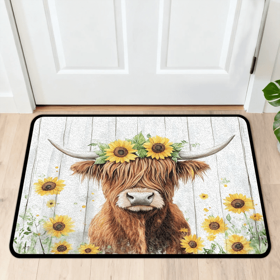 CURLYOOT Funny Highland Cow Indoor Doormat, Non-Slip Absorbent Door Mat 24" x 16", Entrance Floor Mat Washable Entry Doormats for Entryway Front Back Door