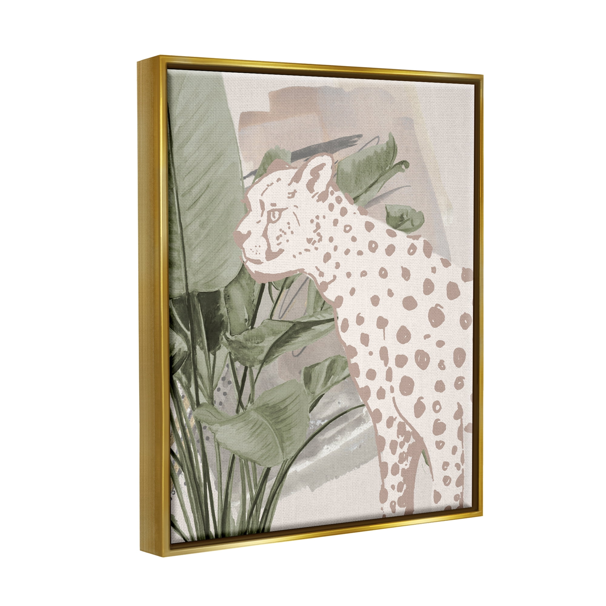 Stupell Industries Modern Cheetah & Palms Animals & Insects Painting Gold Floater Framed Art Print Wall Art, 17 x 21