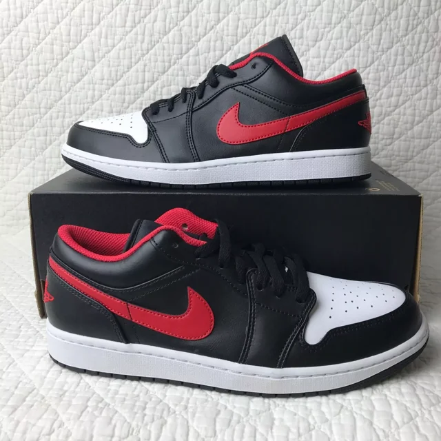 Ni - ke Ni - ke Air Jordan 1 Low Shoes Men’s SZ 10.5 Black/Fire Red/White 553558-063