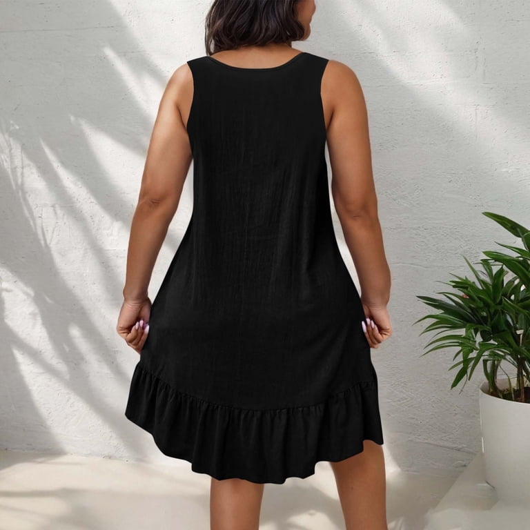 YWJOUDA Fashion Beach Dresses for Womens 2026 Summer Plus Size Plus Size Spring Sleeveless Round Neck Dress, Women's, Size: 2XL, Black