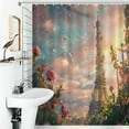 thumbnail image 3 of Blossoming Paris Eiffel Tower Shower Curtain Cloth Fabric Bathroom Decor with Hooks, 3 of 6