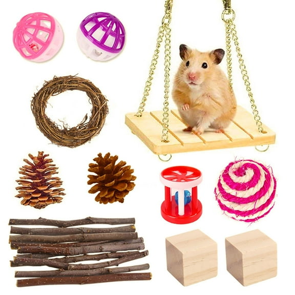Bellaven Hamster Chew Toys, Set, Natural Wood Rabbit Guinea Pig Teeth Care Molar Exercise Toy Ladder Accessories