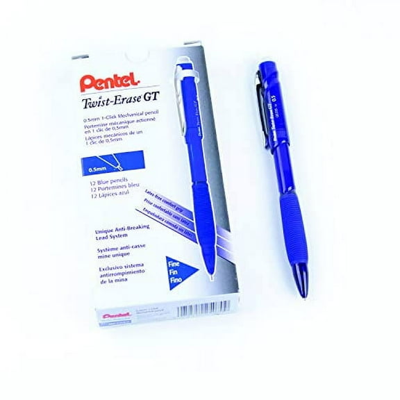 Pentel Twist-Erase GT, 0.5mm, Mechanical Pencil Transparent Blue, Box of 12 (QE205C)