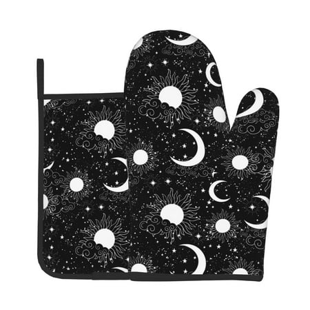 

Bingfone Crescent and Stars Print Oven Mitts Pot Holders Set 2 PCS for Kitchen for Cooking Grilling Baking BBQ Pot Holders Cook Essentials