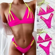 Womens Swimsuit Clearance Under $10 Women Sexy Bandage Push-Up Padded Bra Bikini Set Swimsuit Swimwer Hot Pink S