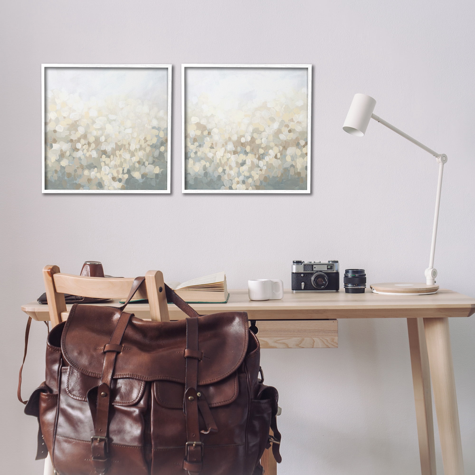 Stupell Industries Subtle Speckled Landscape Abstract Painting White Framed Art Print Wall Art, 17 x 17, Set of 2