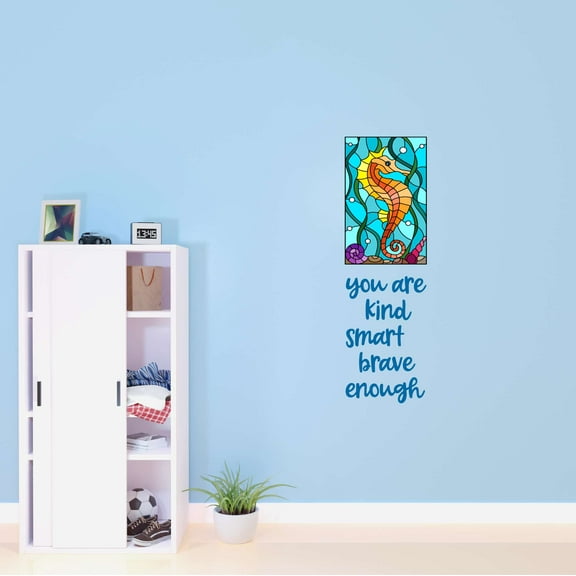 Stained Glass Decals Stickers Seahorse Kind Smart Amazing Love Beautiful Crown Prince Unicorns Royalty Sweet Dreams For Mirror Decorating Ideas Wall Decal Sticker - Size: 12 In X 40 In