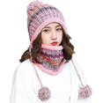 thumbnail image 1 of Conjunto de gorro y bufanda de punto para mujer, gorro de invierno cálido y grueso con pompón de ganchillo y dobladillo para exteriores., 1 of 4
