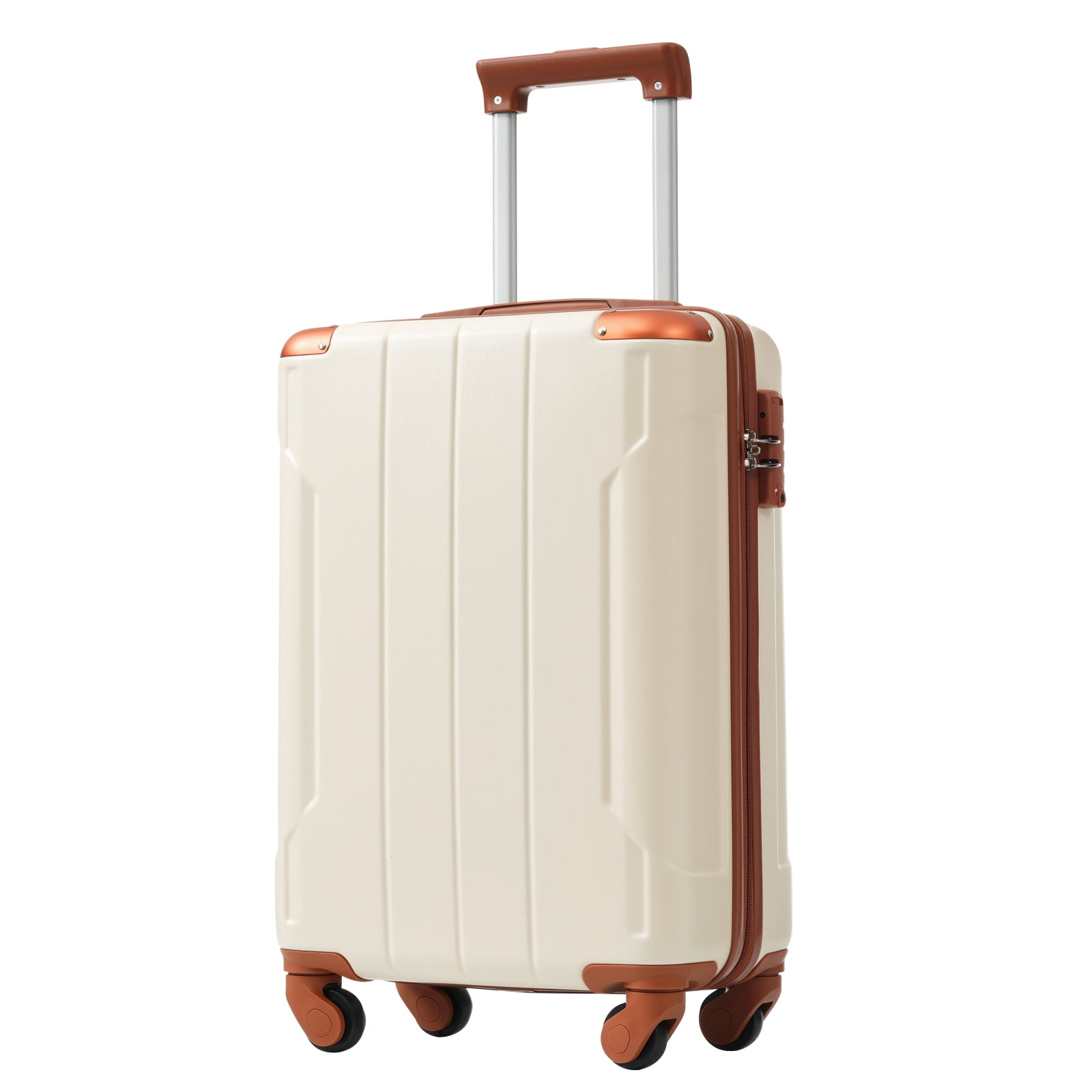Euroco 20 Inch Carry On Luggage Set 3 Piece,ABS Hardshell Lightweight Suitcase with Spinner Wheels & TSA Lock,Airline Approved Suitcase set for Weedend Getaways,Business Travel,White Brown