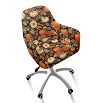 ZIATUBLES Pumpkin Flower Print Curved Back Dining Room Chair Covers with Arms Stretchable Vanity Desk Chair Slipcover Removable Universal Chair Protector Cover for Dining Living Room
