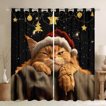 Manfei Cat Kitten Child Black Out Curtains, Glitter Stars Print Curtains Pack of 2 (42x63 Each), Kawaii Animal Bedroom Curtains, Curtains and Drapes Room Decor