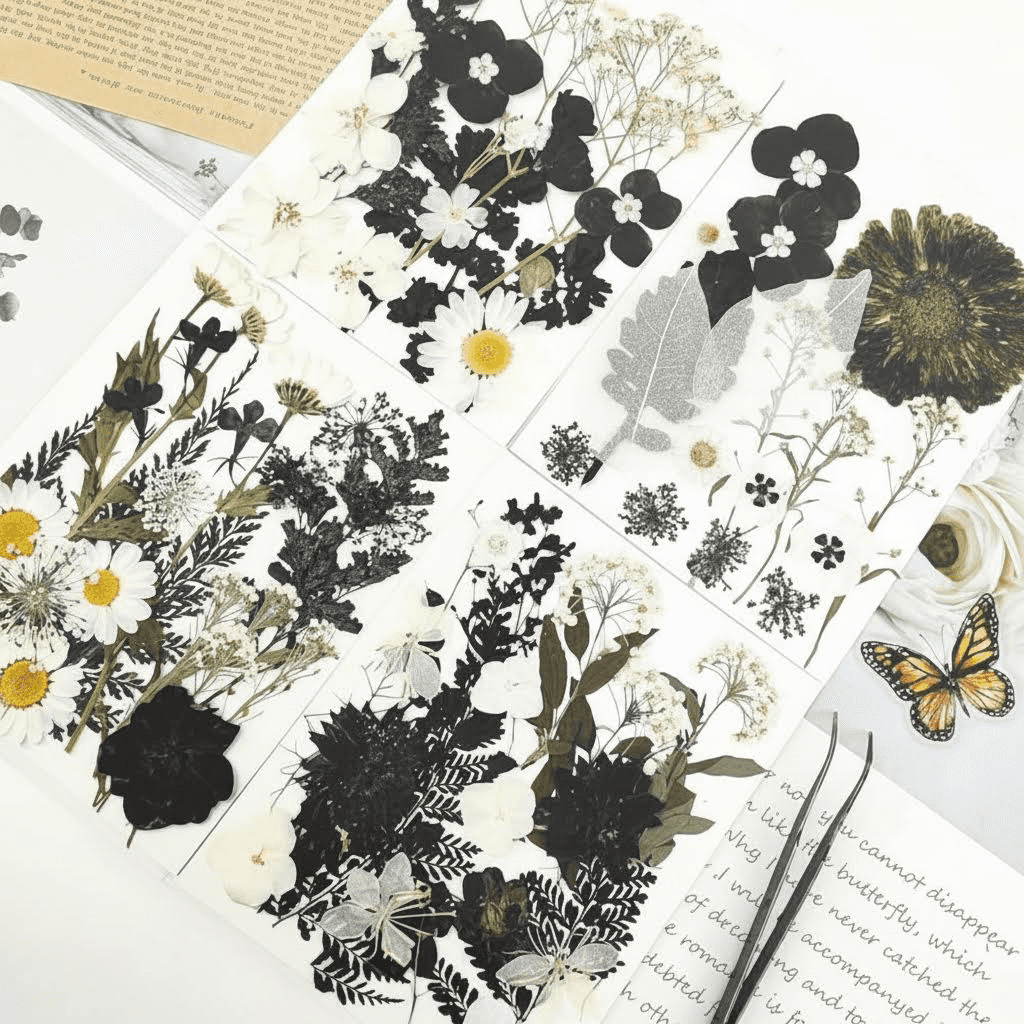 84-Piece Black Dried Pressed Flowers Bulk for Resin Molds, Natural Dry Floral for DIY Crafts, Epoxy Jewelry, Candle Soap Making, and Nails Phone Case Decor