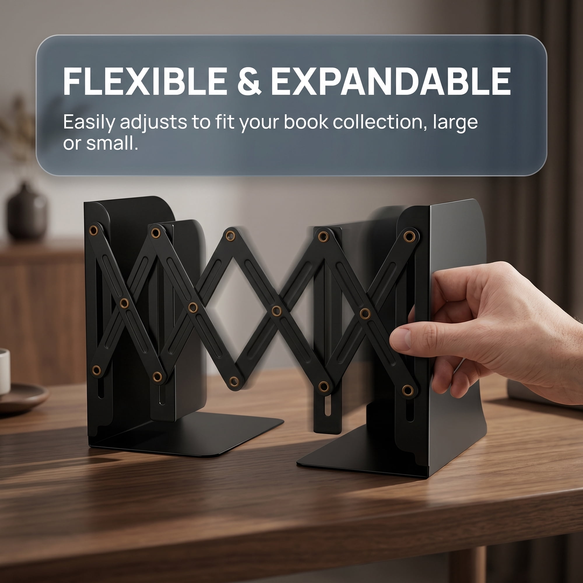 Unique Bargains Adjustable Metal Expandable Book End Holder Black 3.9" x 5.7" x 7.5"