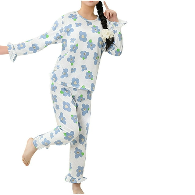Odeerbi 2-16 Años Niños Niñas Pijamas de Verano de Algodón de Manga Larga Con Pantalón Y Suave Estampado Floral Para Dormir Juegos de Pijamas de Dos Piezas
