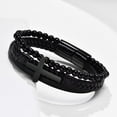 thumbnail image 4 of HIJONES Men's Stainless Steel Cross CXHLn Black Onyx Leather Bracelet Hip-hop Jewelry Black, 4 of 6