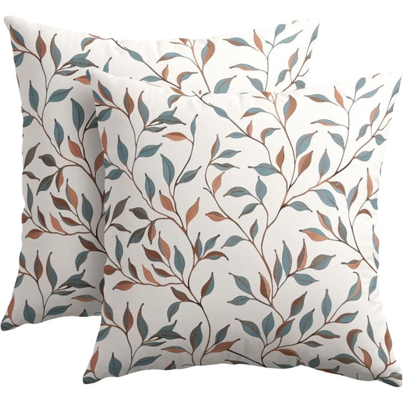 Dark Teal Leaf Pillow Covers 20x20 Inch Set of 2 Teal and Orange Leaves and Branch Outdoor Decorative Throw Pillows Rustic Farmhouse Pillowcases Cushion Covers for Couch Home Decor