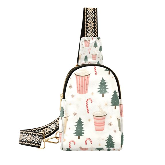 FORMRS Womens Crossbody Sling Bag Travel Daypack Shoulder Chest Backpack, Beige Christmas Cups