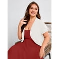 thumbnail image 7 of SHOWMALL Women's Plus Short Sleeve Bolero Shrug for Dresses Cropped Cardigan Open Front Summer Shoulder Cover Up White 5X, 7 of 7