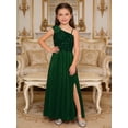 thumbnail image 4 of Hansber Girls Formal Dress One Shoulder Bow Sequin Slit Hem Birthday Party Dress Prom Pageant Ball Gowns Dark Green 8, 4 of 6