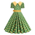 thumbnail image 3 of Karymi Summer Dress Vintage Polka Dot Swing Midi Dress, Contrast Collar Short Sleeve Button Front Self Bow Waist Retro Hepburn Party Sundress Womens Dresses, 3 of 8