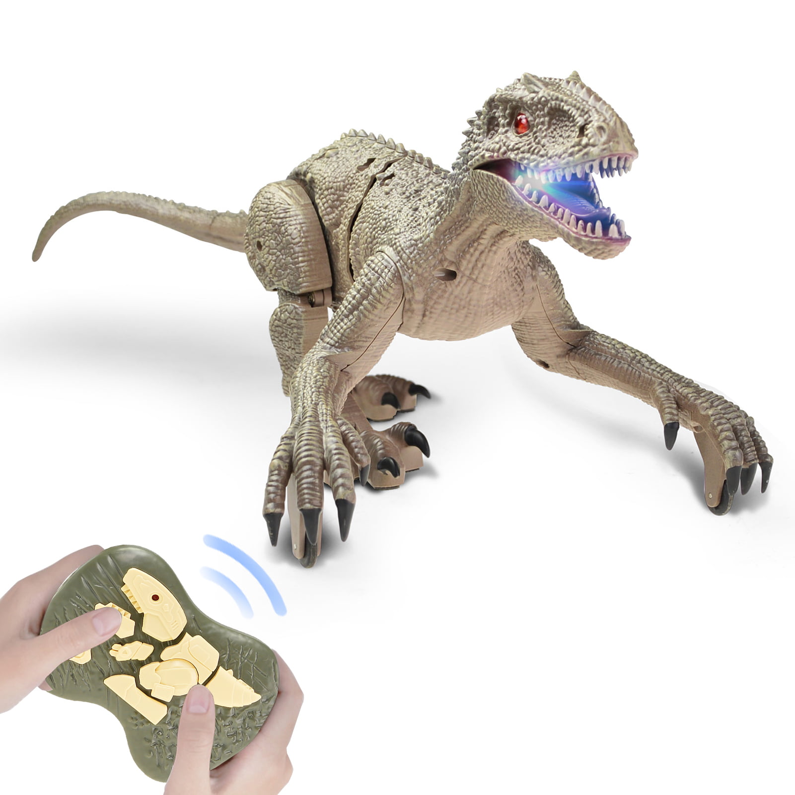 Remote Control Dinosaur for Kids Boys Girls,2.4G Electronic RC Toys Educational Simulation Velociraptor with 3D Eye Shaking Head&Roaring Sounds,Indoor Toys for 3 4 5 6 7 8 9 10 Year Old Gifts Yellow 