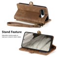 thumbnail image 6 of TECH CIRCLE for Google Pixel 8 Pro 6.7" Case, PU Leather Embossed Lines Wristlet Zipper Cash Pocket Card Slots Magnetic Flip Stand Full Protective TPU Shell Anti-drop Business Design, Brown, 6 of 10