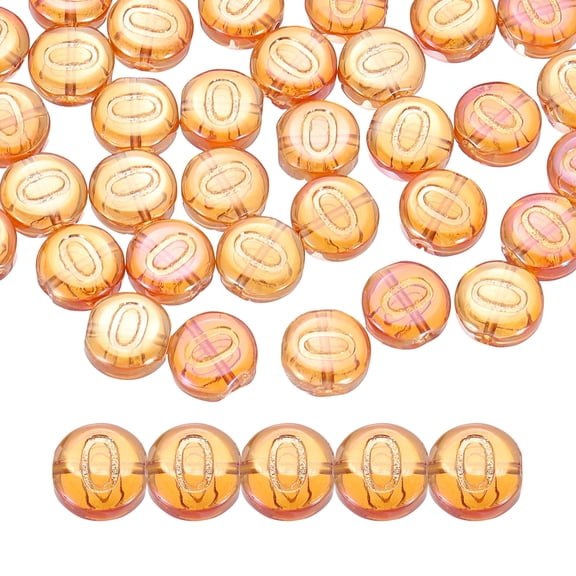 Uxcell 60 Pack Glass Letter Beads, 10mm Flat Round Alphabet Letter Beads O Initial Letter Spacer Beads for DIY Bracelet Necklace Earring Jewelry Craft Making, Red Orange