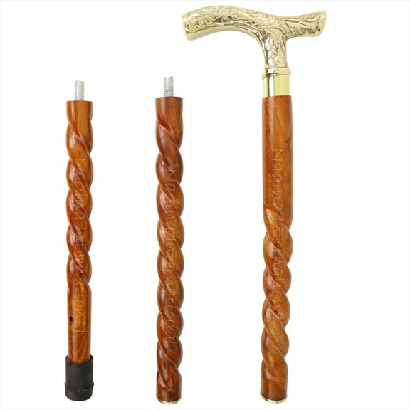 Aluminum & Brass Decorative Rosewood Walking Cane | Full Size Walking-Stick for Men & Women | (Spiral Wood, Large Shrubs)