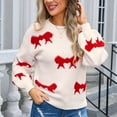 thumbnail image 4 of Uootdi Christmas Women's Bow Graphic Sweater Crew Neck Long Sleeve Knit Pullover Trendy Fall Winter Top Soft Cozy Casual Jumper Cute Ribbon Print Sweater for Daily Outfits, 4 of 9