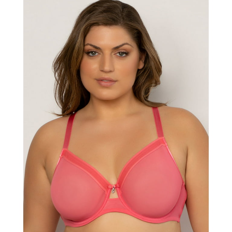 Sheer Mesh Full Coverage Unlined Underwire Bra - Sun Kissed Coral 