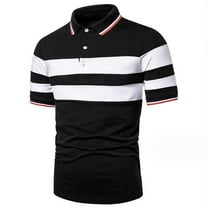 WTXUE Polos Short Sleeve, Scrunch Neck Polo Golf Shirts for Men Striped Clothing Splicing Lapel Top Cotton Striped, Workwear for Men