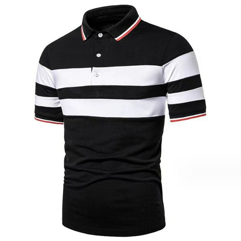 Mens Polo Shirts with Collar Striped Men'S Clothing Splicing