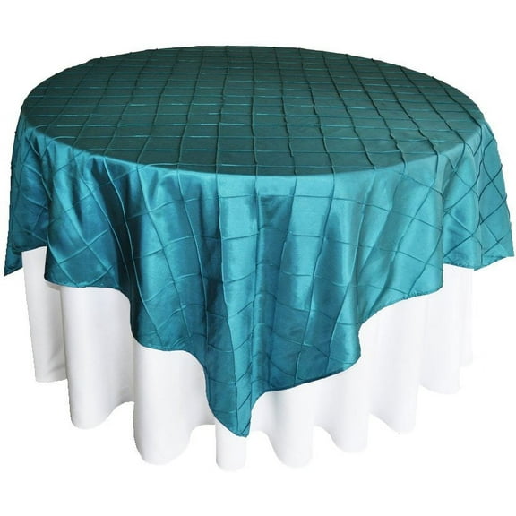 Wedding Linens Inc. 85" x85'' Square Pintuck Taffeta Seamless Linen Table overlay for Party Wedding Reception Catering Dining Home Table overlay Linens - Oasis