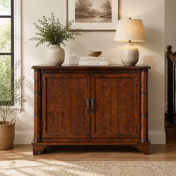 Aukfa 40" Farmhouse Accent Storage Cabinet, Solid Pine Wood Frame,Storage Organizer for Entryway & Living Room,Espresso