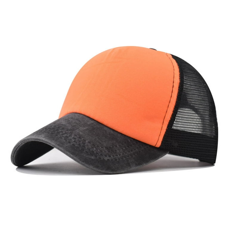 Sksloeg Hats for Men trucker Cap Color Block Distressed Baseball Cap Dad  Golf Hat for Men Women,Orange One Size