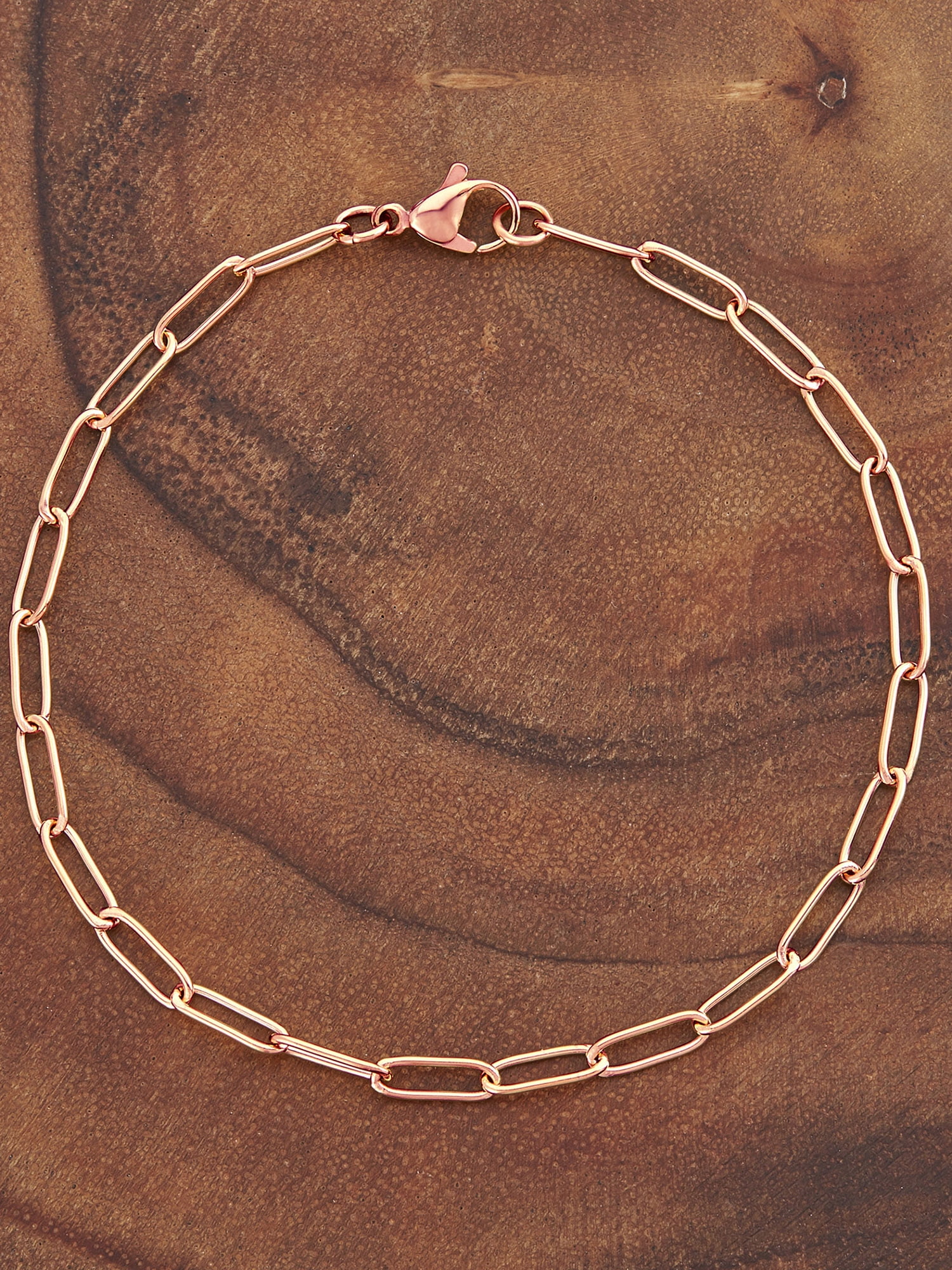 ELYA Jewelry Women's Adjustable Paperclip Rose Gold Plated Bracelet - Small - 8.5"