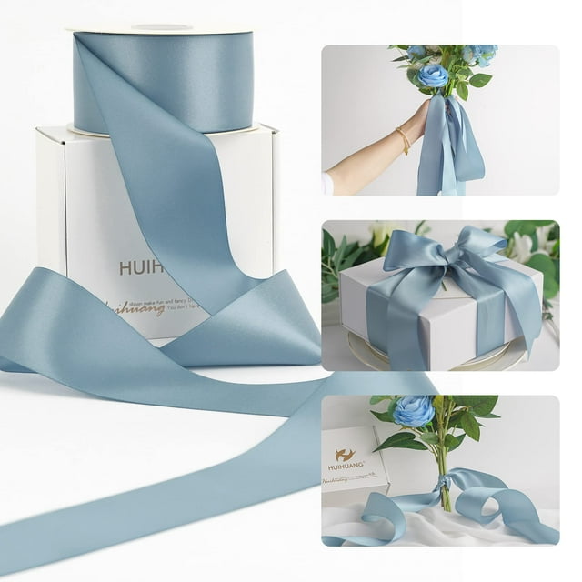 Cinta HUIHUANG satinada azul empolvado de 5 cm de ancho y 23 m de largo