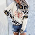 thumbnail image 4 of Women Geometric Print Sweatshirt Hooded Stitching Printed Loose Tops Blouse, 4 of 7