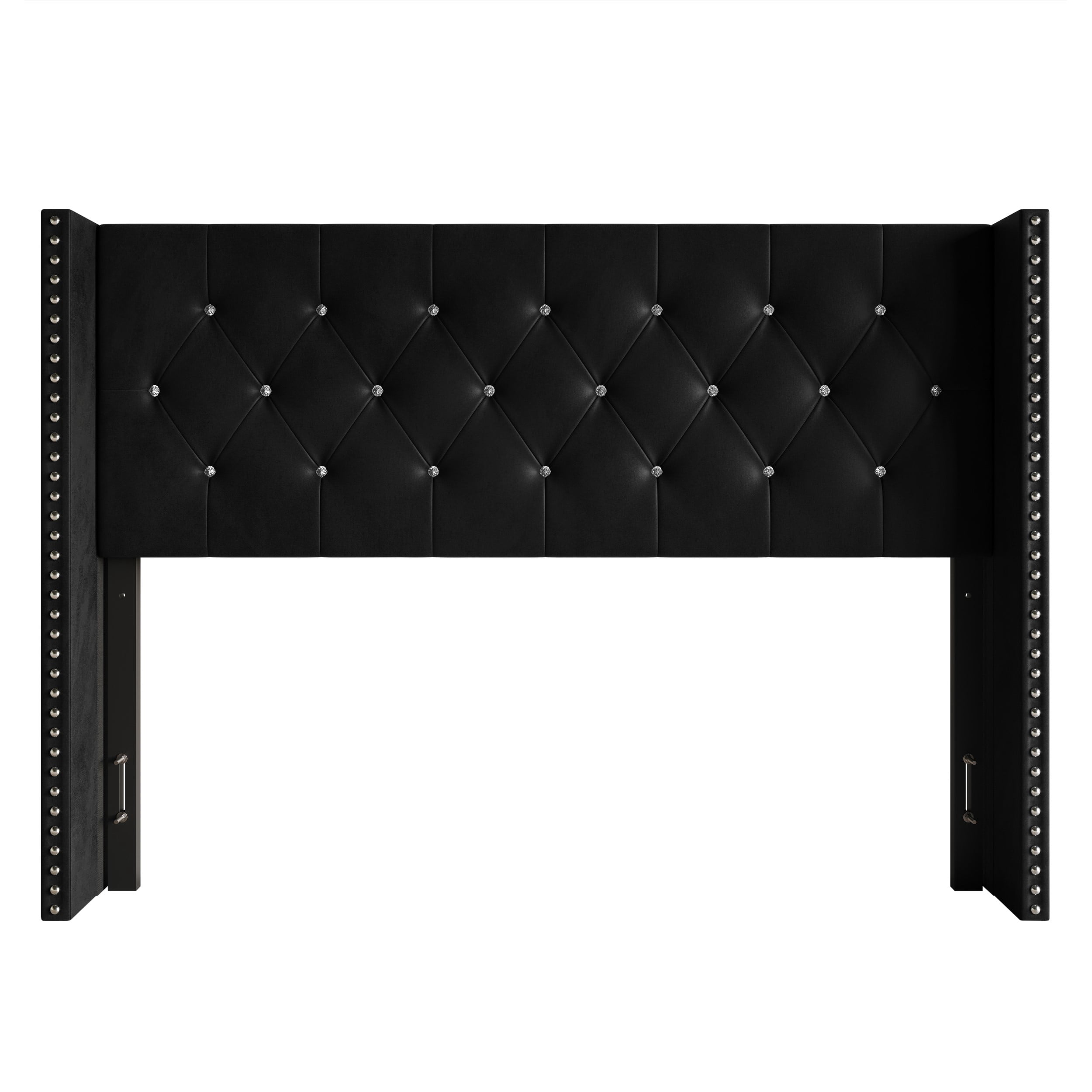 Home Design Gretna King Wingback Tufted Upholstered Headboard with Nailhead Trim, Black