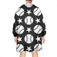 thumbnail image 2 of Black White Baseball Stars Pattern Wearable Oversized Blanket,Wearable Blanket Hoodie for Adults,Cozy Hooded Blankets with Super Pockets,Super Warm Fuzzy Pullover for Women & Men, 2 of 6
