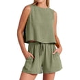 thumbnail image 2 of Baqcunre Women's 2-Piece Sleeveless Crop and High-Waisted Shorts Jumpsuit Pocket Sets,Color Army Green,Size S-XXL, 2 of 9
