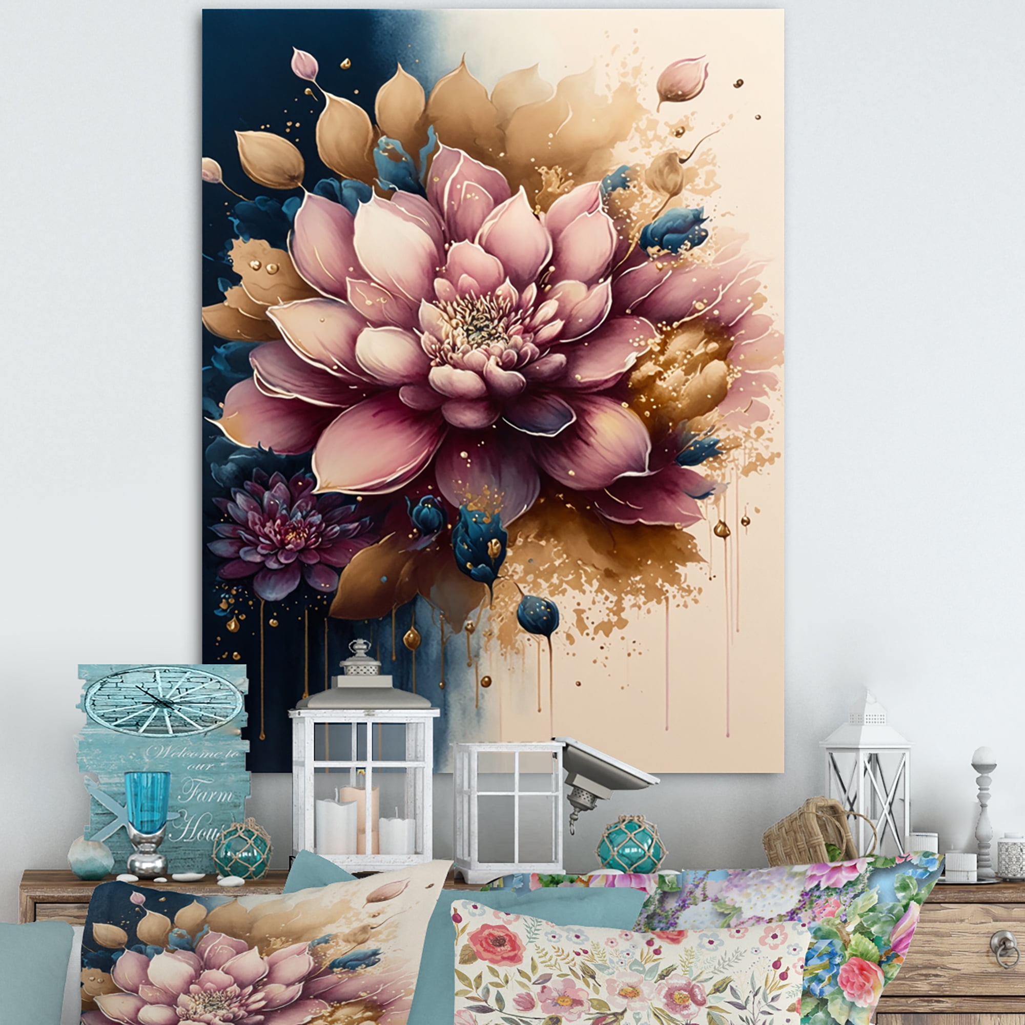 Designart Deep Pink Dahlia Floral Design III Canvas Wall Art