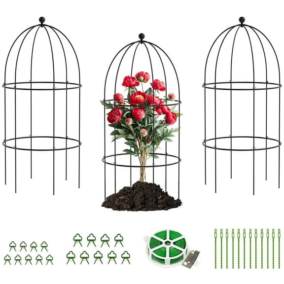YKITRD Metal plant support cage, garden trellis flower rack, vine plant fixed bracket, home gardening metal flower rack, green ivy/rose/grape vine climbing support cageBlack31.5 x 15.7 in