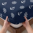 thumbnail image 3 of Full Size Fitted Sheet Set - Nautical Coastal 3 Piece Bedding Sets 16" Deep Pocket Fitted Sheet with 2 Pillowcases, Vintage Ocean Anchor Rudder Simple Navy Blue Brushed Microfiber Hotel Bed Sheets, 3 of 9