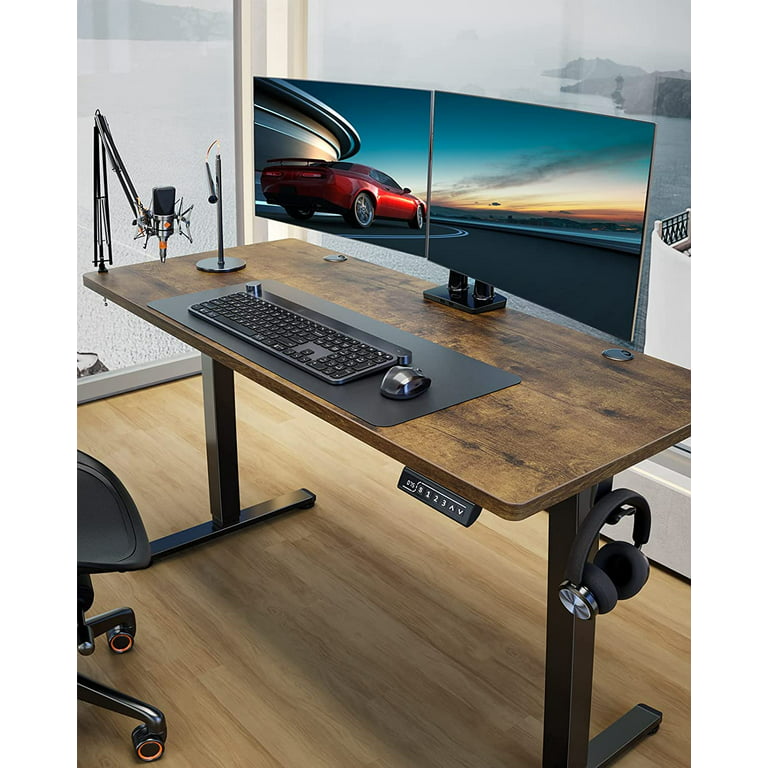Electric Height Adjustable Standing Desk, Height Adjustable Ergonomic Desk,Splice  Board Desk, Stand Up Desk Workstation,55 Vintage Brown Top 