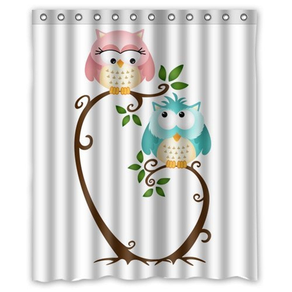 GreenDecor Owl Waterproof Shower Curtain Set with Hooks Bathroom