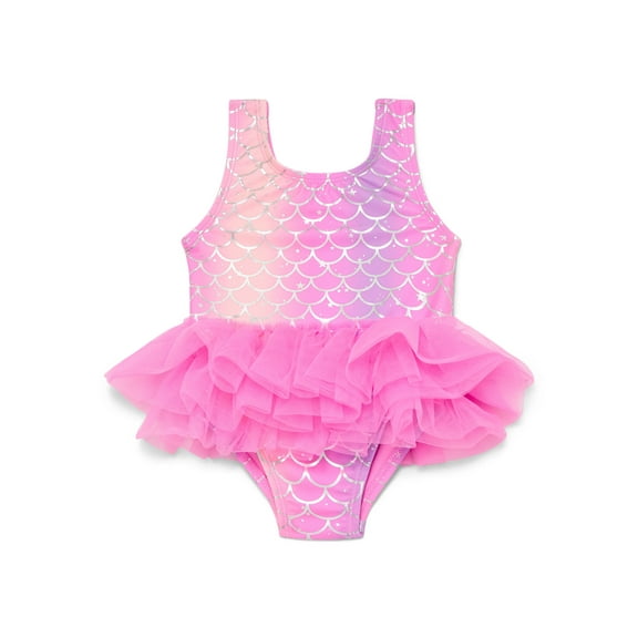 Wonder Nation Baby and Toddler Girl Mermaid Tutu One- Piece Swimsuit, Sizes 12M-5T