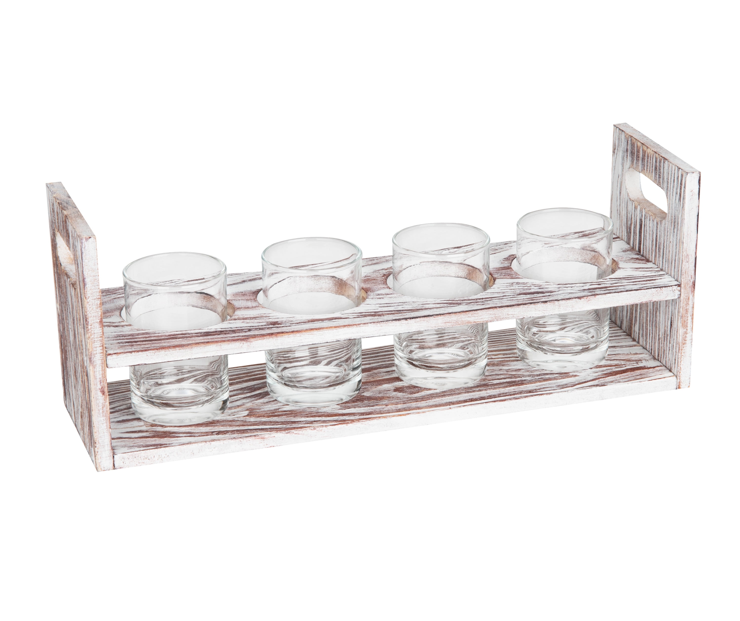 Mind Reader Rectangle Rustic Flight Set, Includes 4 Glasses, 5 oz each, Torched Wood, Brown