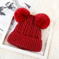 thumbnail image 6 of New Warm Knitted Women's Hat Striped Winter Hats for Men Double Fur Pompom Wool Beanies Thick Skullies Cap faux Pompom Hat Femme (color 5), 6 of 6